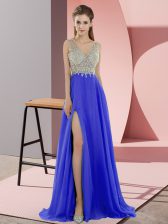 Most Popular Blue Empire Beading Zipper Chiffon Sleeveless