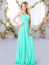 Superior Aqua Blue One Shoulder Zipper Beading Quinceanera Dama Dress Sleeveless