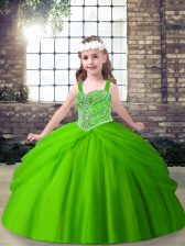 Customized Beading Girls Pageant Dresses Lace Up Sleeveless Floor Length