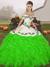 Stylish Green Off The Shoulder Lace Up Embroidery and Ruffles 15th Birthday Dress Sleeveless