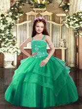 Hot Sale Tulle Sleeveless Floor Length Glitz Pageant Dress and Beading and Ruffled Layers