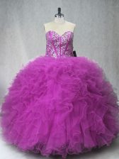 Floor Length Fuchsia Quinceanera Dress Scoop Sleeveless Lace Up