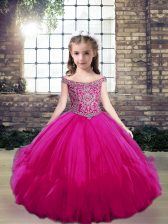  Tulle Sleeveless Floor Length Little Girl Pageant Dress and Beading