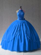 Decent Royal Blue Sweet 16 Dress Sweet 16 and Quinceanera with Beading and Appliques Halter Top Sleeveless Side Zipper