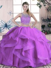 Exceptional Tulle Sleeveless Floor Length Sweet 16 Dress and Beading and Lace and Ruffles