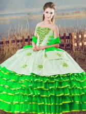  Sweetheart Sleeveless Quinceanera Gown Floor Length Beading and Ruffled Layers Green Organza