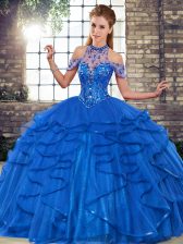 Hot Selling Tulle Sleeveless Floor Length Ball Gown Prom Dress and Beading and Ruffles