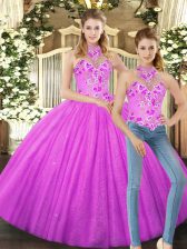 Floor Length Lilac Quinceanera Gown Tulle Sleeveless Embroidery