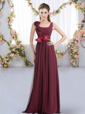  Sleeveless Zipper Floor Length Belt and Hand Made Flower Quinceanera Court Dresses