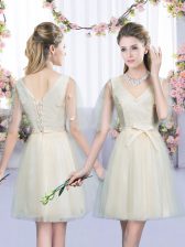  Sleeveless Bowknot Lace Up Quinceanera Court Dresses