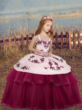  Floor Length Fuchsia Pageant Gowns For Girls Tulle Sleeveless Embroidery