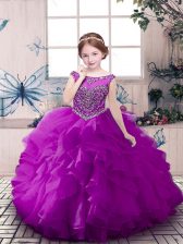  Sleeveless Zipper Floor Length Beading and Ruffles Girls Pageant Dresses