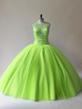Graceful Floor Length Sweet 16 Dress Tulle Sleeveless Beading