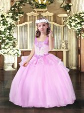  Sleeveless Beading Lace Up Little Girls Pageant Dress
