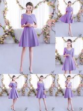 Adorable Half Sleeves Chiffon Mini Length Zipper Dama Dress in Pink with Ruching