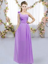 Pretty Lavender Lace Up One Shoulder Hand Made Flower Quinceanera Dama Dress Chiffon Sleeveless