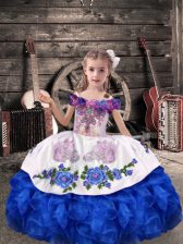  Royal Blue Sleeveless Beading and Embroidery and Ruffles Floor Length Pageant Dress for Womens