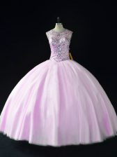  Lilac Scoop Lace Up Beading Sweet 16 Dress Sleeveless