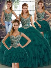  Sleeveless Beading and Ruffles Lace Up 15th Birthday Dress