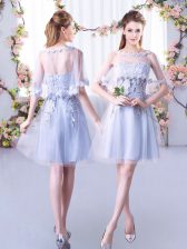 Best Mini Length Lace Up Dama Dress Grey for Wedding Party with Lace