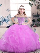  Sleeveless Beading Lace Up Little Girls Pageant Dress