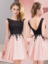 Hot Sale Scoop Sleeveless Zipper Dama Dress Pink Satin