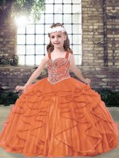 Cute Straps Sleeveless Lace Up Pageant Dress Toddler Orange Red Tulle