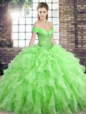 Adorable Off The Shoulder Sleeveless Quinceanera Gowns Brush Train Beading and Ruffles Organza