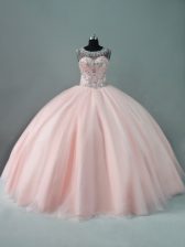  Ball Gowns Quinceanera Gown Peach Scoop Tulle Sleeveless Floor Length Zipper