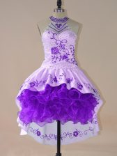  Purple Long Sleeves Satin and Organza Lace Up Prom Party Dress for Prom and Party and Military Ball