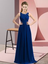 Cheap Royal Blue Chiffon Zipper Quinceanera Dama Dress Sleeveless Floor Length Beading and Appliques