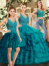 Pretty Floor Length Ball Gowns Sleeveless Teal Ball Gown Prom Dress Backless