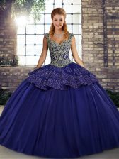 Purple Lace Up Vestidos de Quinceanera Beading and Appliques Sleeveless Floor Length