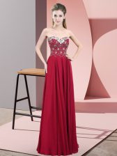 Charming Wine Red Zipper Sweetheart Beading Prom Party Dress Chiffon Sleeveless