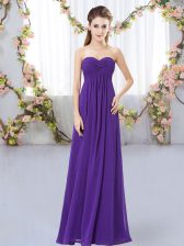  Sleeveless Floor Length Ruching Zipper Dama Dress for Quinceanera with Purple