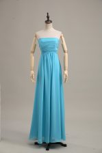 Attractive Baby Blue Zipper Prom Gown Ruching Sleeveless Floor Length
