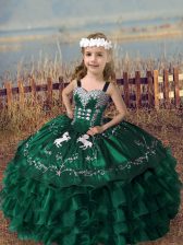 Hot Sale Straps Sleeveless Lace Up Little Girls Pageant Gowns Dark Green Organza