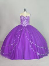 Glamorous Ball Gowns Sleeveless Purple Ball Gown Prom Dress Brush Train Lace Up
