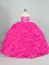 Superior Sleeveless Brush Train Lace Up Beading and Ruffles 15 Quinceanera Dress