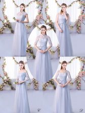  Tulle High-neck Cap Sleeves Lace Up Lace Quinceanera Dama Dress in Grey
