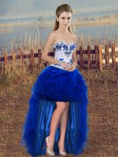 Dramatic Sleeveless Embroidery and Ruffles Lace Up Dress for Prom