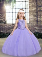  Lavender Lace Up Scoop Beading Pageant Dress Tulle Sleeveless