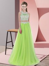 Captivating Yellow Green Sleeveless Tulle Zipper Dama Dress for Wedding Party