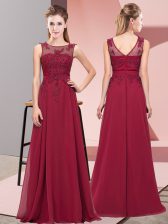 Stylish Burgundy Sleeveless Beading and Appliques Floor Length Vestidos de Damas