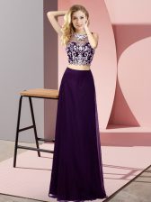  Purple Sleeveless Floor Length Beading Backless Prom Evening Gown