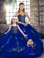 High End Royal Blue Ball Gowns Tulle Sweetheart Sleeveless Beading and Embroidery Floor Length Lace Up Sweet 16 Dresses