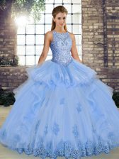 Vintage Lavender Lace Up Vestidos de Quinceanera Lace and Embroidery and Ruffles Sleeveless Floor Length