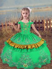  Turquoise Off The Shoulder Neckline Beading and Embroidery Glitz Pageant Dress Sleeveless Lace Up