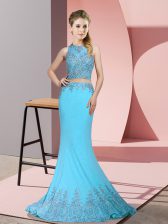  Aqua Blue Sleeveless Beading and Appliques Zipper Homecoming Dress