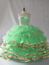 Deluxe Sleeveless Beading and Ruffles Lace Up 15 Quinceanera Dress